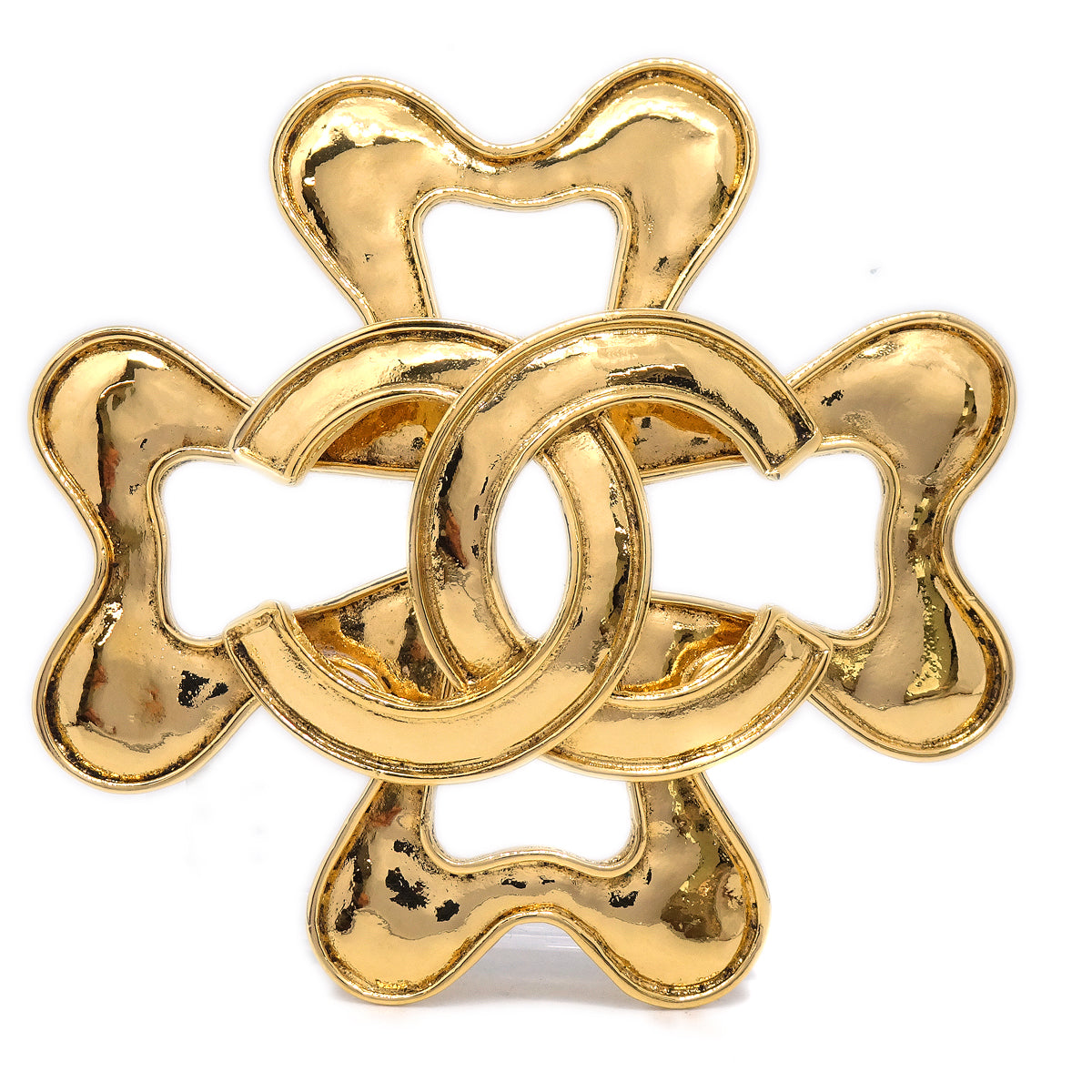 Luxury Chanel Clover Brooch Pin Gold 94P