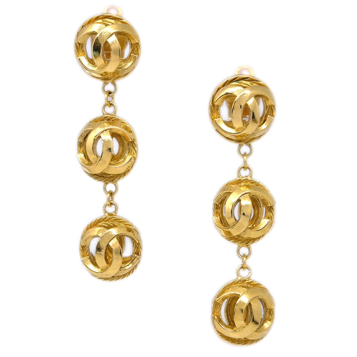 Luxury Chanel Dangle Earrings Clip-On Gold
