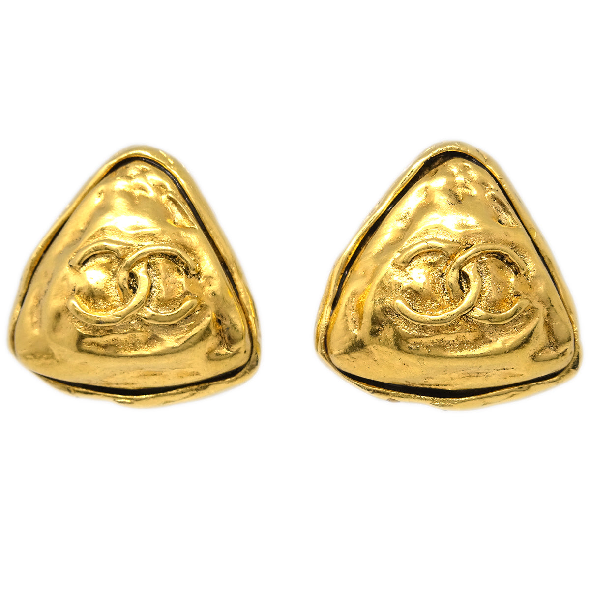 Luxury Chanel Triangle Earrings Clip-On Gold