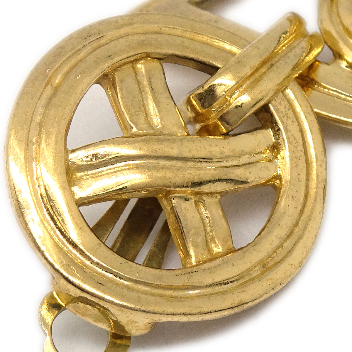 Luxury Chanel Dangle Hoop Earrings Clip-On Gold 96P