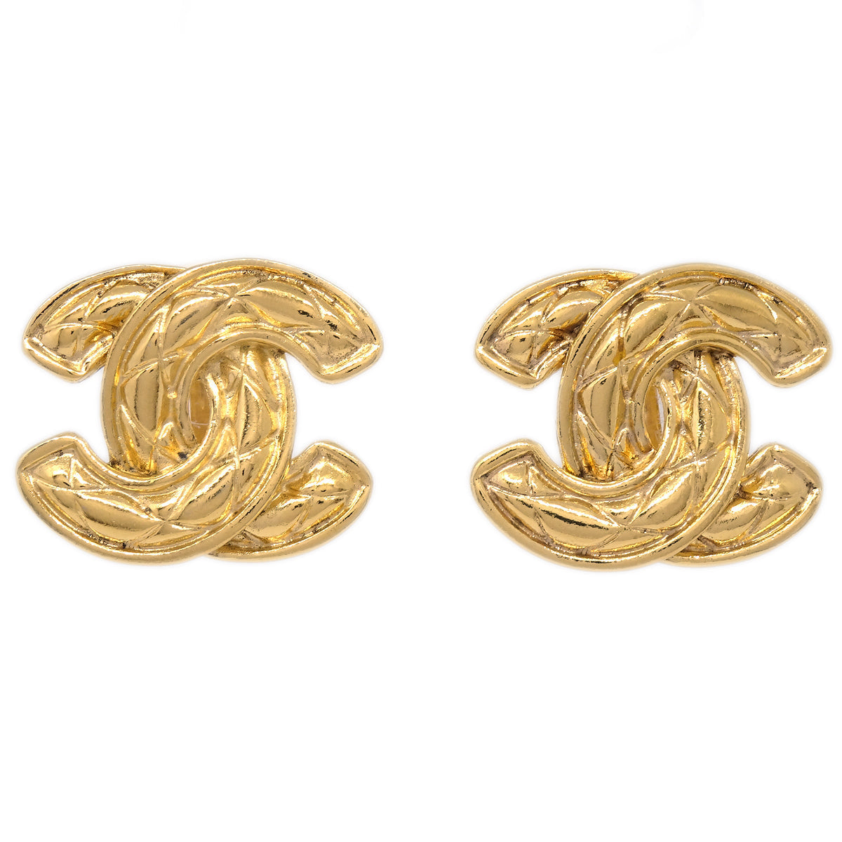 Luxury Chanel CC Quilted Earrings Clip-On Gold 2459