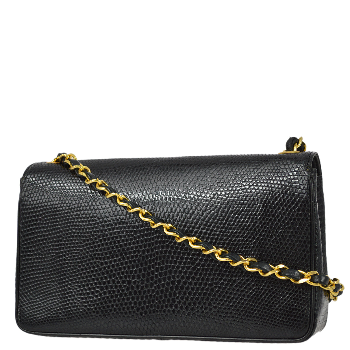 Luxury Chanel 1989-1991 Black Lizard Chain Shoulder Bag