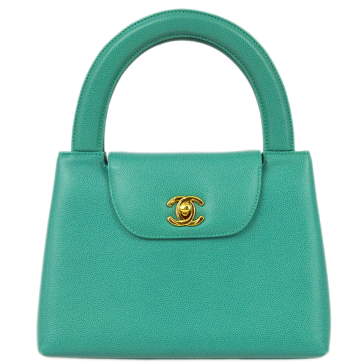 Luxury Chanel 1997-1999 Green Caviar Small Shopping Handbag