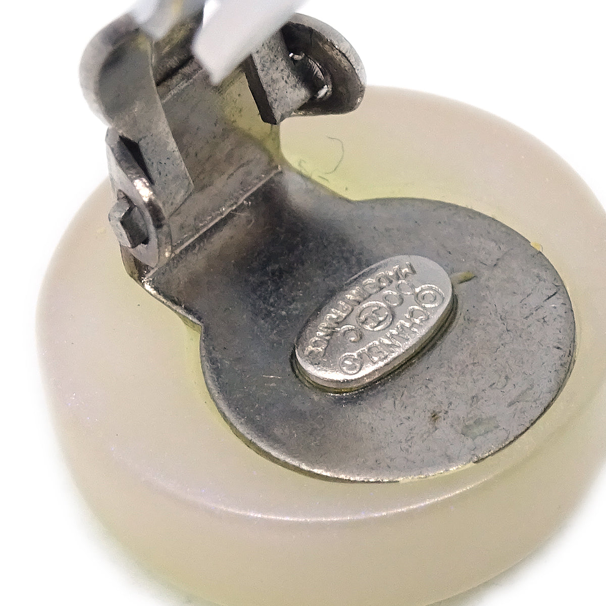 Luxury Chanel Button Earrings Clip-On White 00C