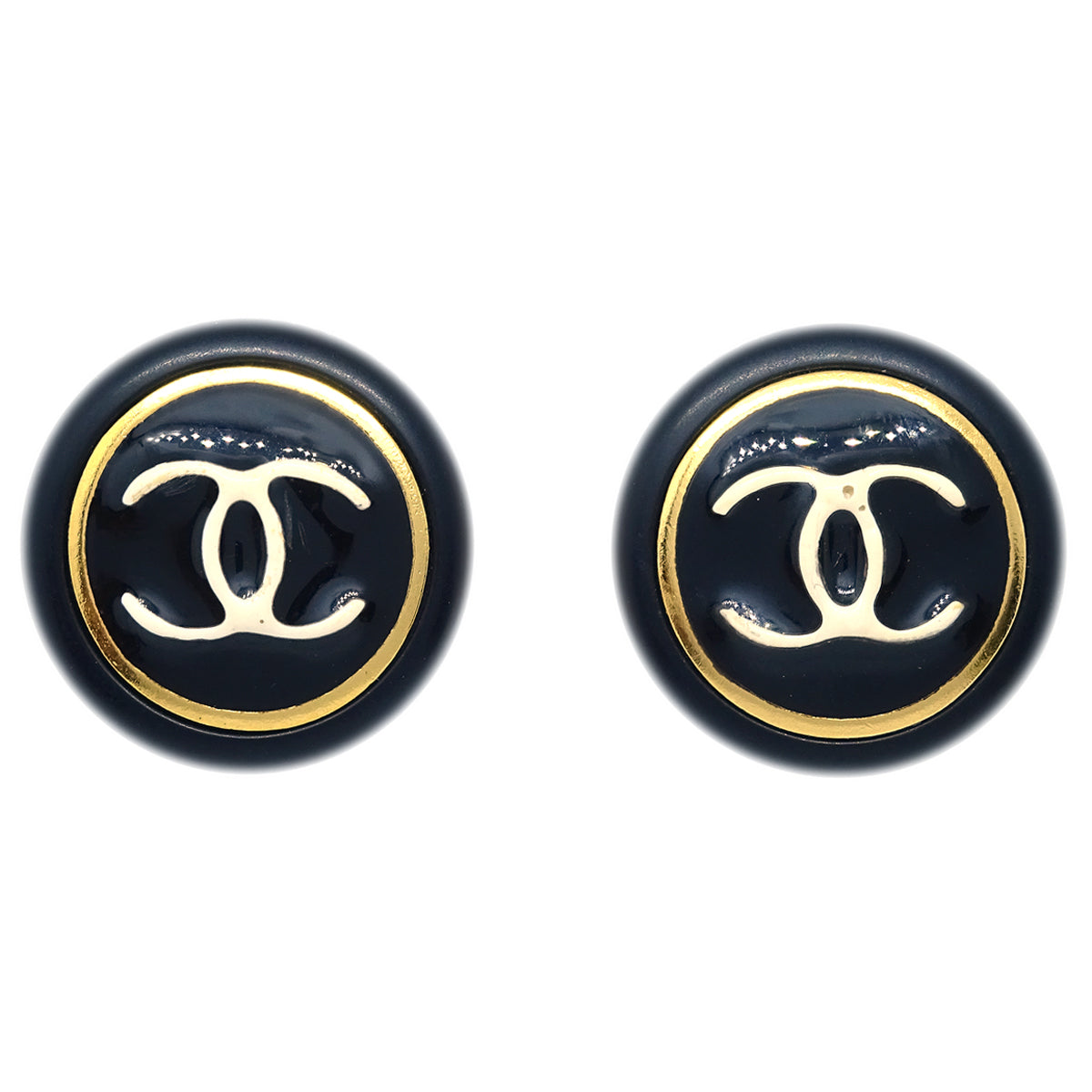 Luxury Chanel Button Earrings Clip-On Black 97A