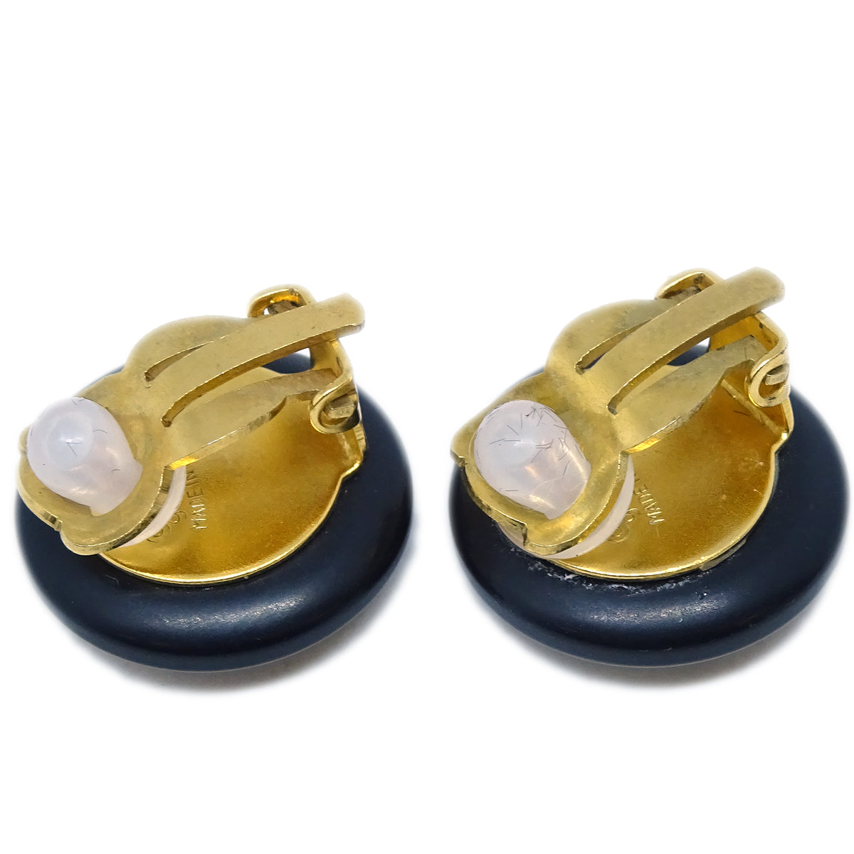 Luxury Chanel Button Earrings Clip-On Black 97A