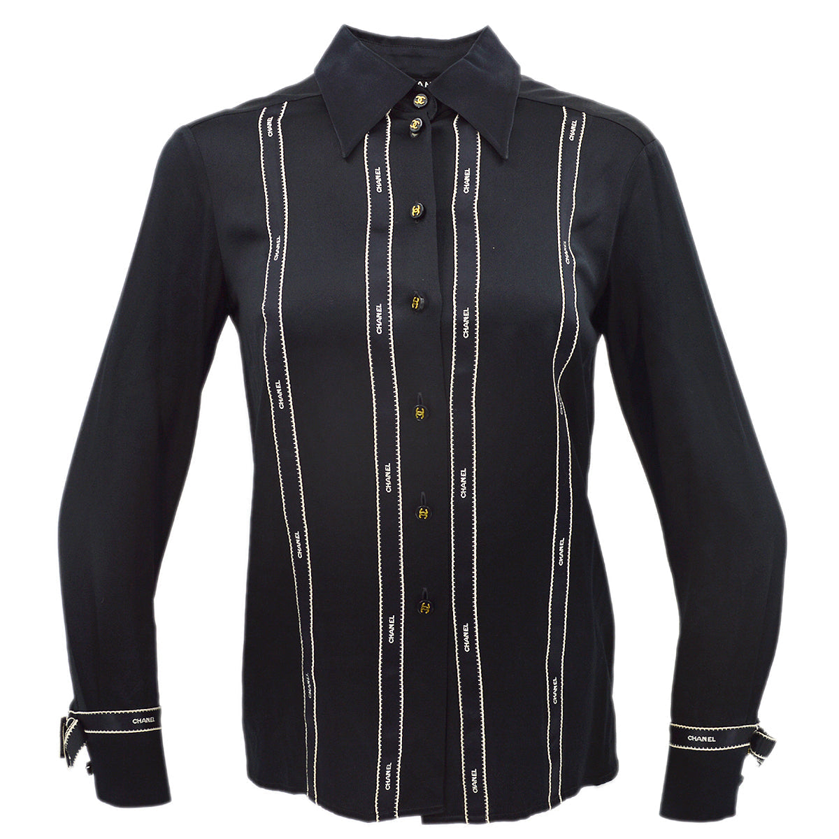 Luxury Chanel Blouse Shirt Black 94A #36