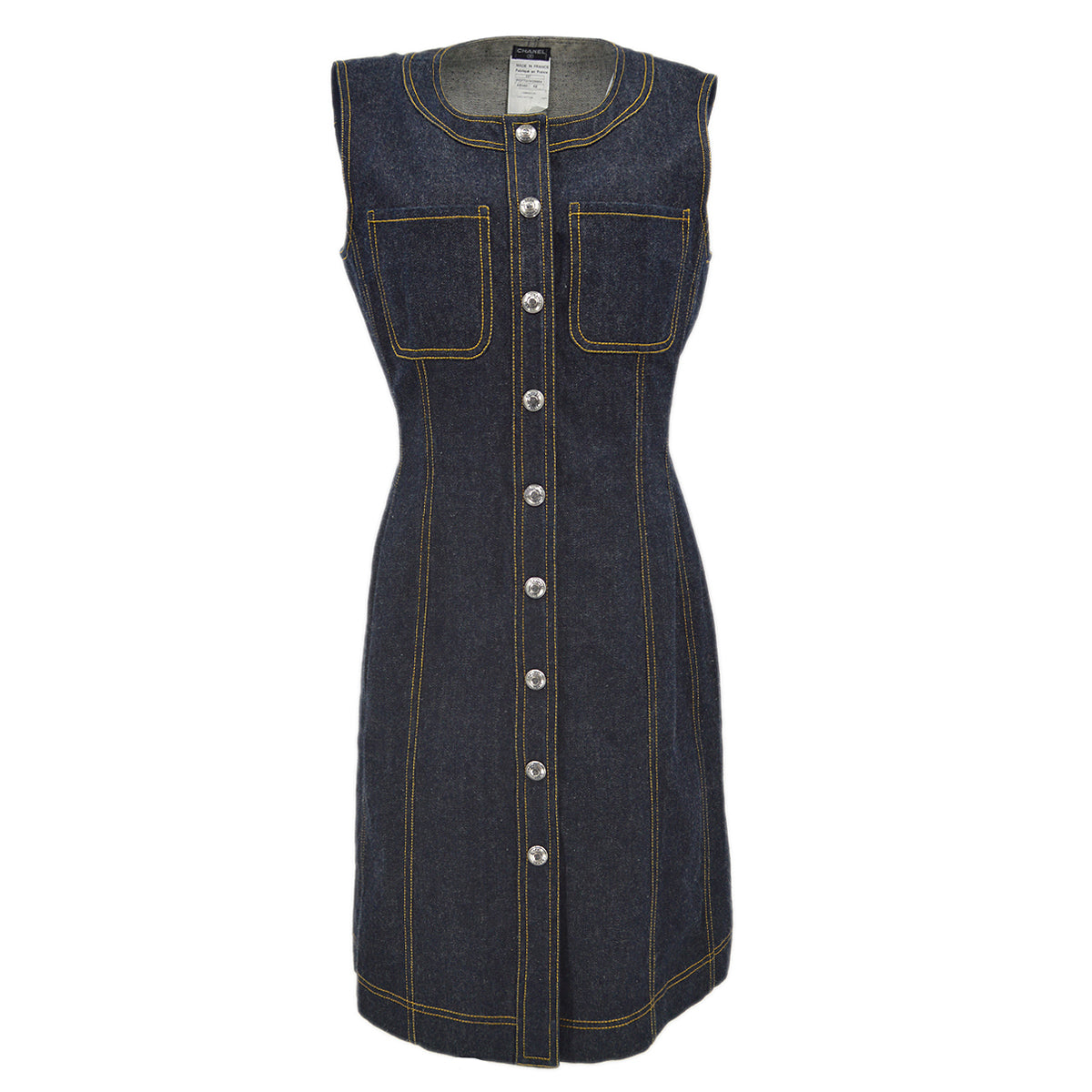 Luxury Chanel Sleeveless Denim Dress Indigo E97 #42
