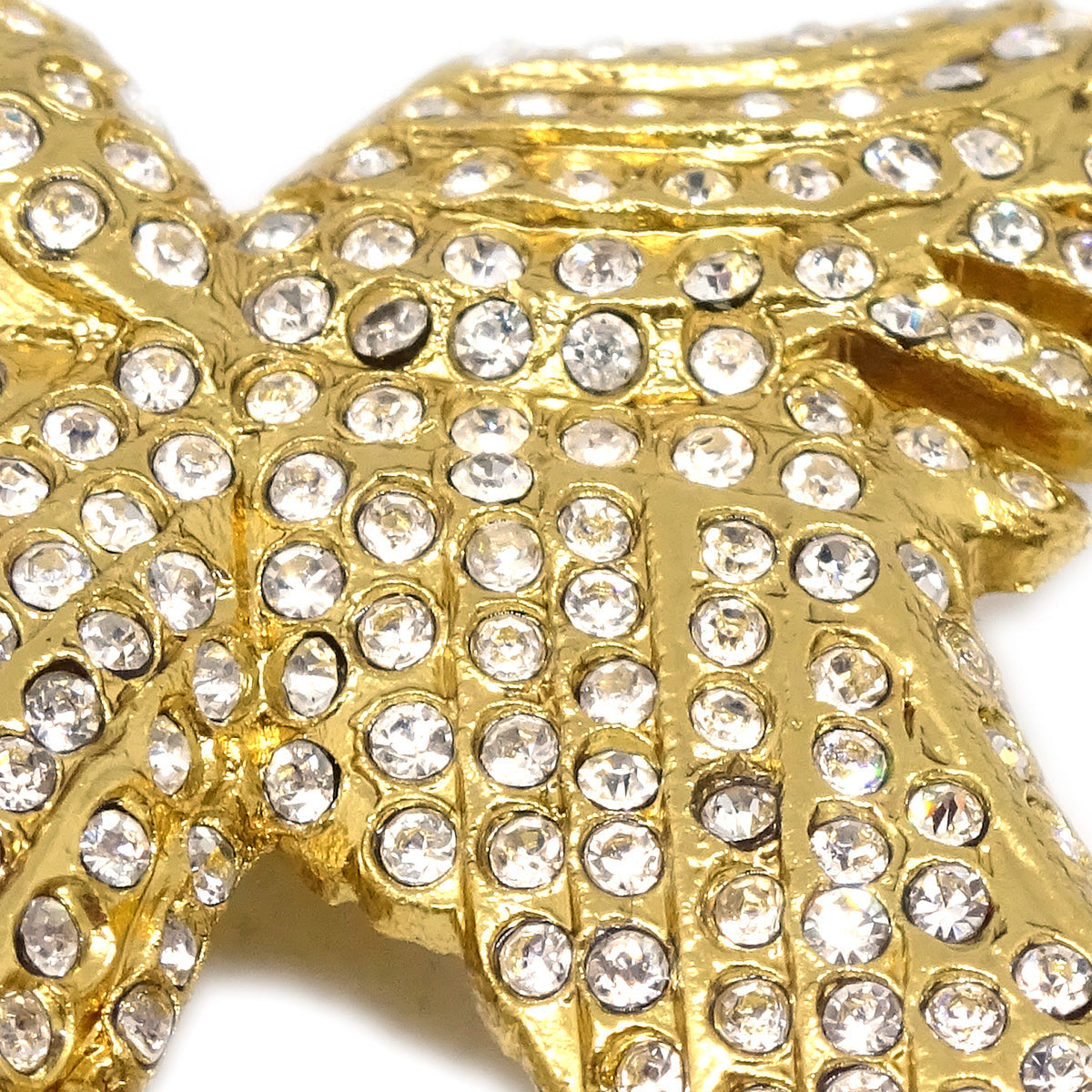 Luxury Chanel Eagle Rhinestone Brooch Pin Gold 01P