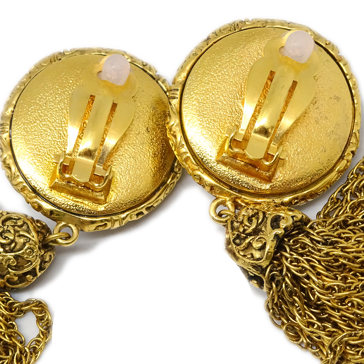 Luxury Chanel Artificial Pearl Fringe Dangle Earrings Clip-On Gold White 93P