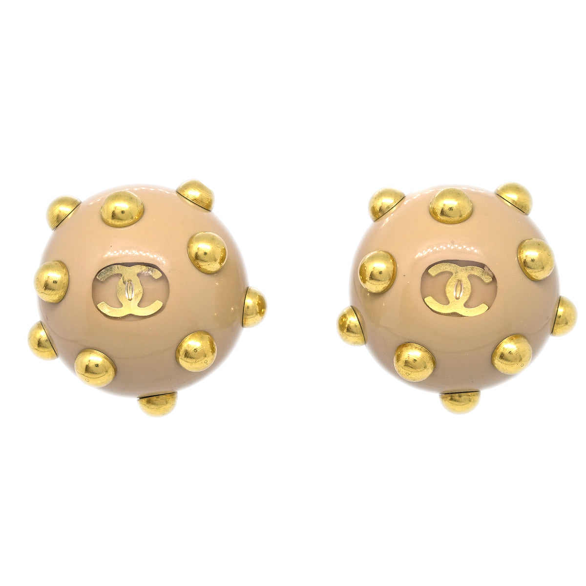 Luxury Chanel Studs Button Earrings Beige Clip-On 00A