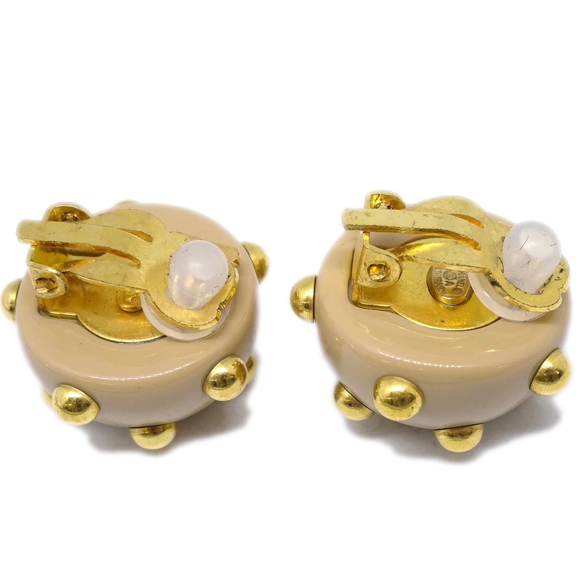 Luxury Chanel Studs Button Earrings Beige Clip-On 00A