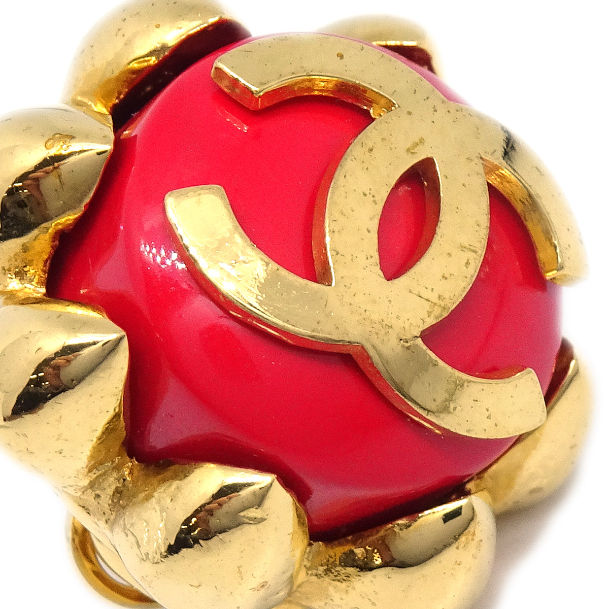 Luxury Chanel Button Earrings Clip-On Red 29