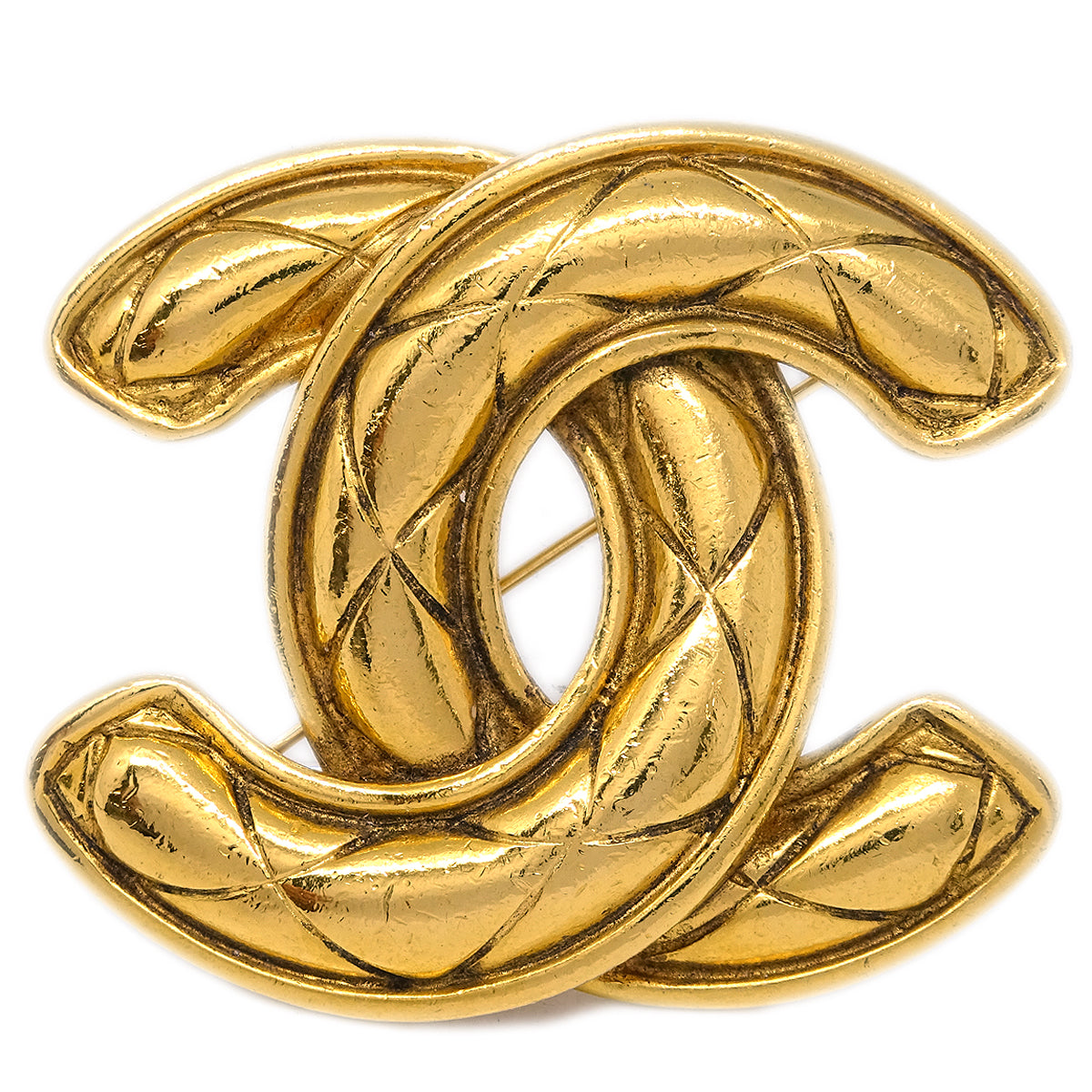 Luxury Chanel Quilted CC Brooch Pin Gold 1152
