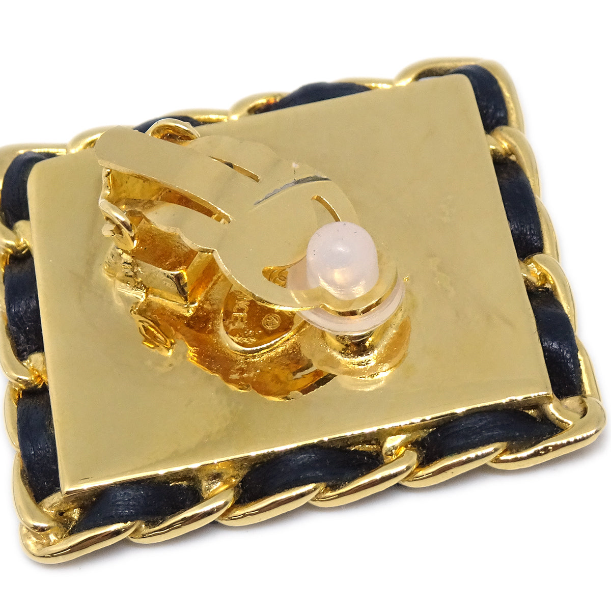 Luxury Chanel Square Leather Earrings Clip-On Gold 26