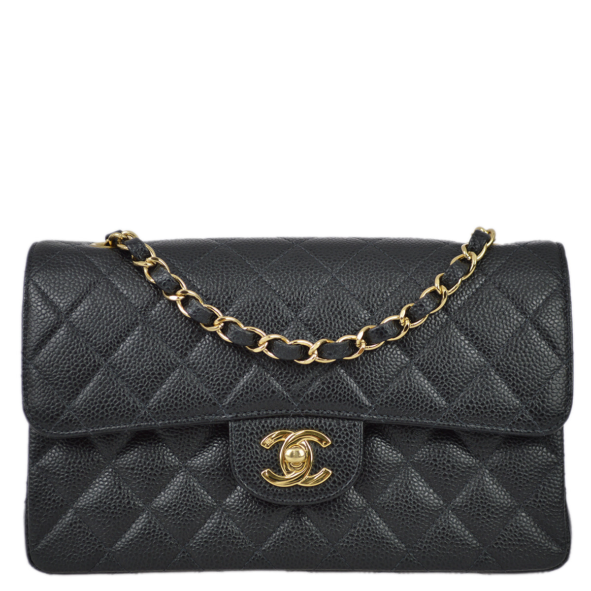 Luxury Chanel 2001-2003 Black Caviar Small Classic Double Flap Shoulder Bag