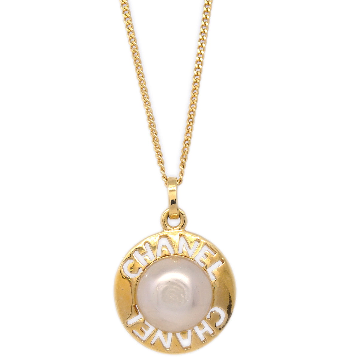 Luxury Chanel Artificial Pearl Gold Chain Pendant Necklace