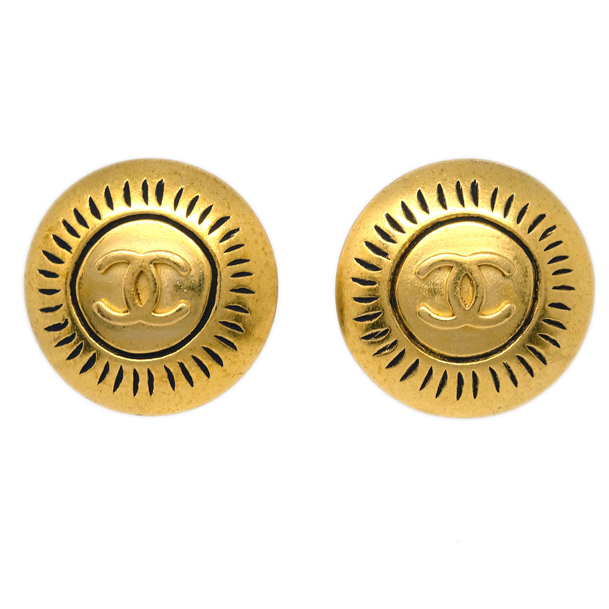Luxury Chanel Button Earrings Gold Clip-On 96C
