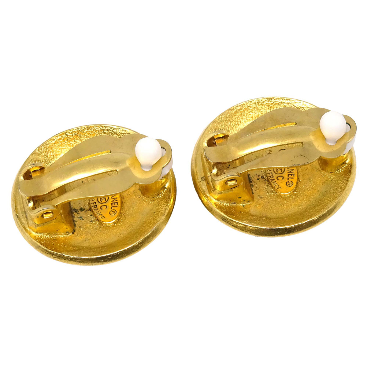 Luxury Chanel Button Earrings Gold Clip-On 96C