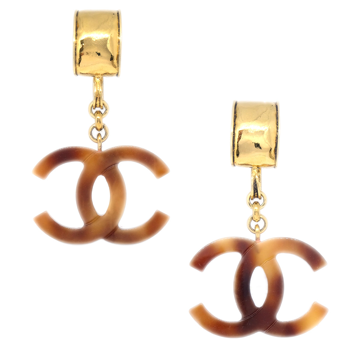Luxury Chanel Dangle Earrings Clip-On Brown 94P