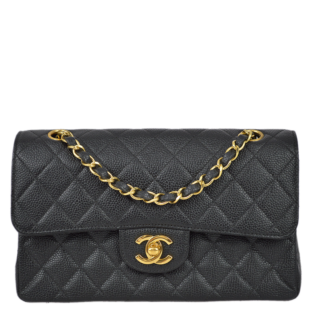 Luxury Chanel 2000-2001 Black Caviar Small Classic Double Flap Shoulder Bag