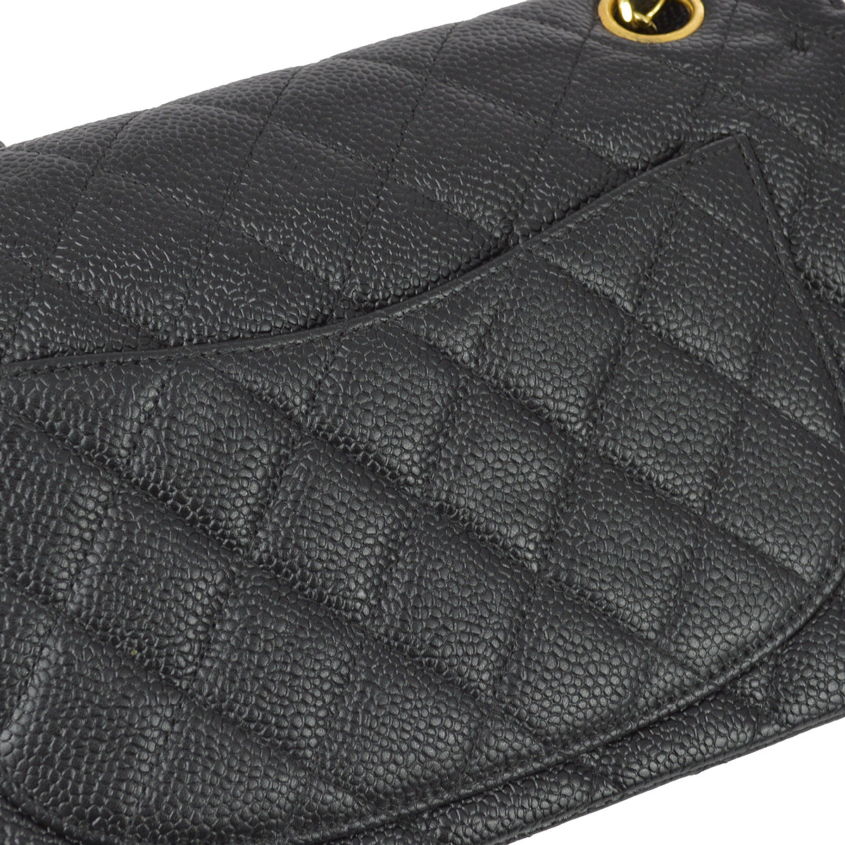 Luxury Chanel 2000-2001 Black Caviar Small Classic Double Flap Shoulder Bag