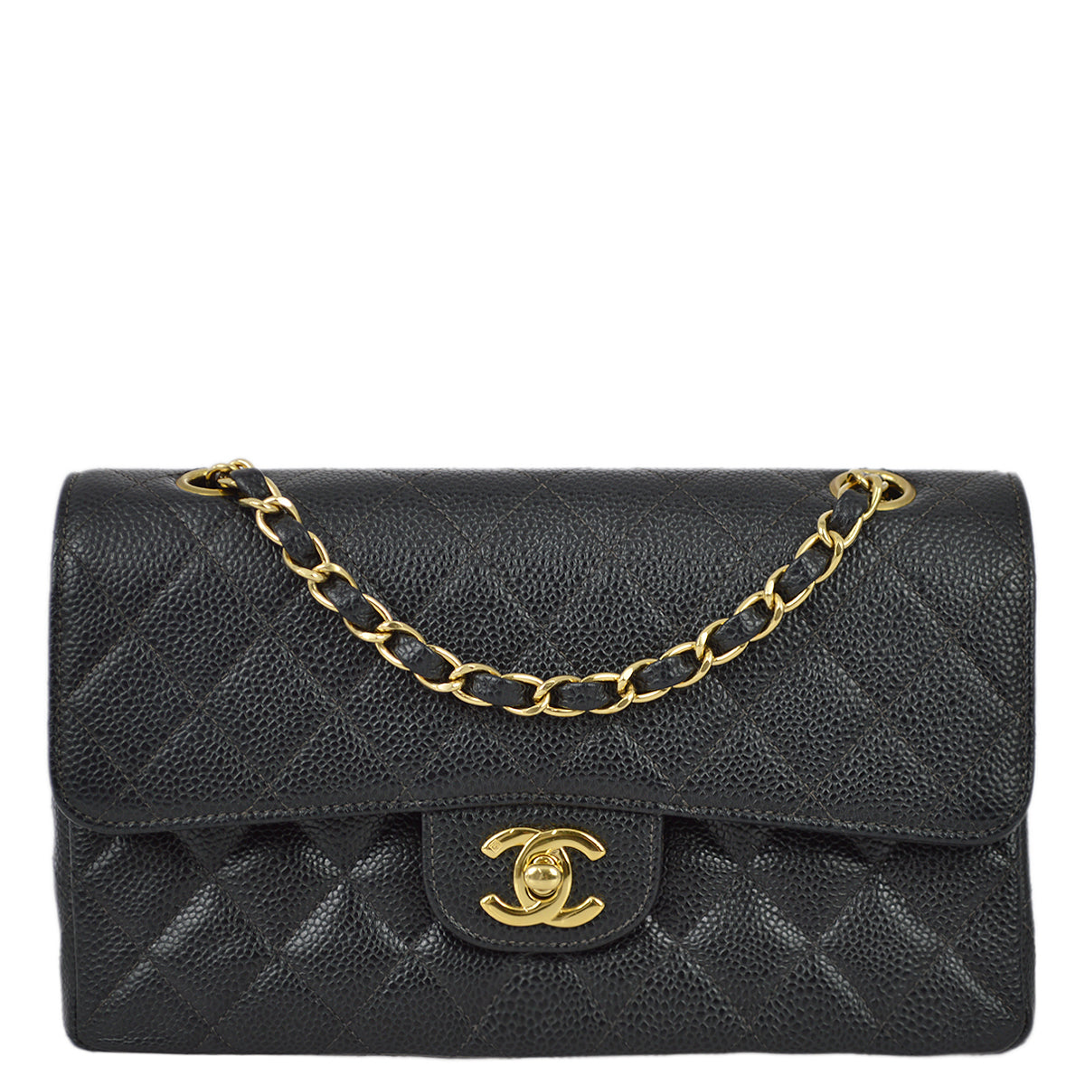Luxury Chanel 2001-2003 Black Caviar Small Classic Double Flap Shoulder Bag