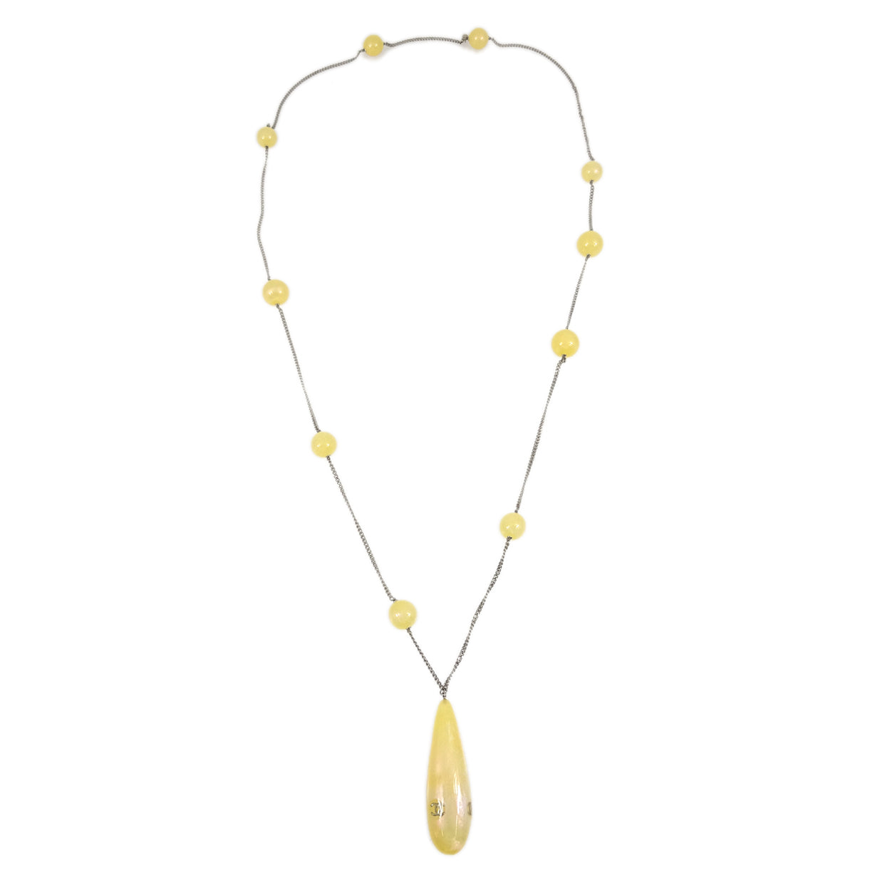 Luxury Chanel Artificial Pearl Silver Chain Necklace White 99P