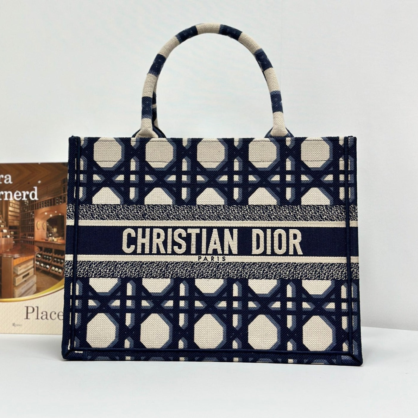Luxury DiorMEDIUM BOOK TOTE 37 BEIGE AND BLUE MACROCANNAGE EMBROIDERY