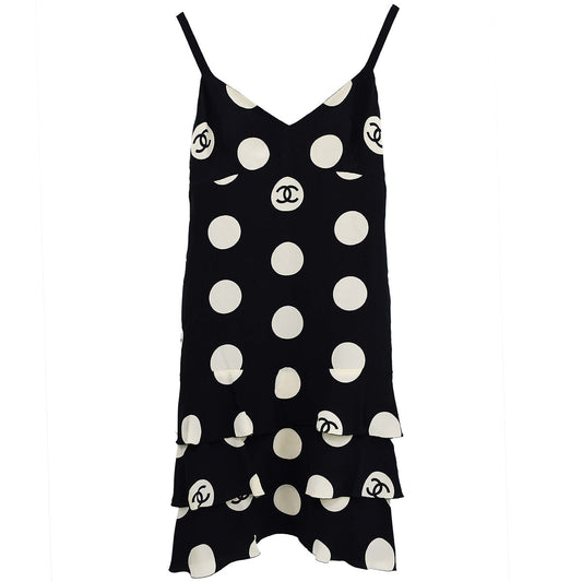 Luxury Chanel Spring 1997 Runway polka-dot ruffled silk dress #38
