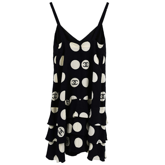 Luxury Chanel Spring 1997 Runway polka-dot ruffled silk dress #38