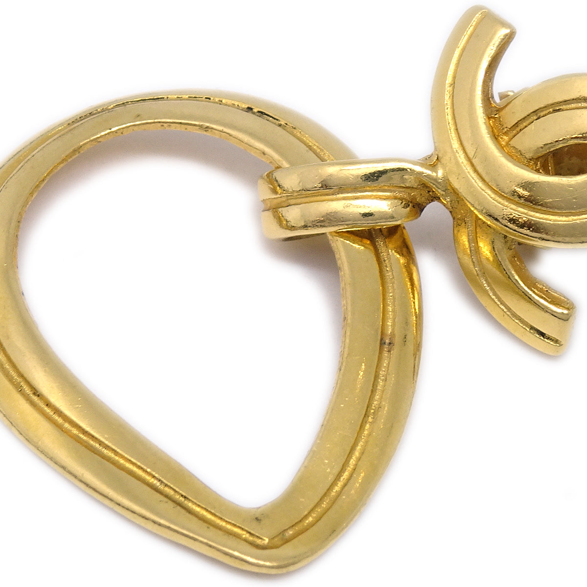 Luxury Chanel Dangle Hoop Earrings Gold Clip-On 96P