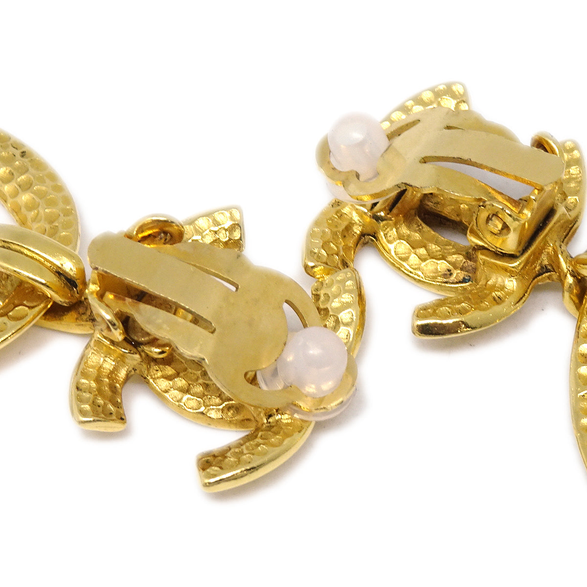 Luxury Chanel Dangle Hoop Earrings Gold Clip-On 96P