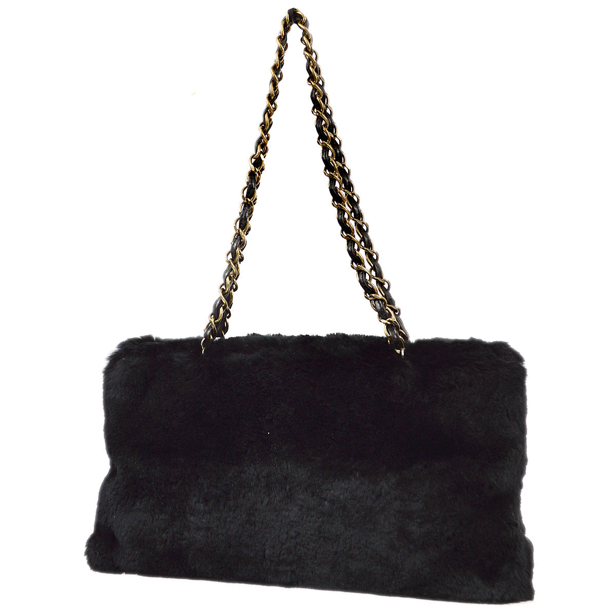 Luxury Chanel 2000-2001 Black Fur Tote Handbag