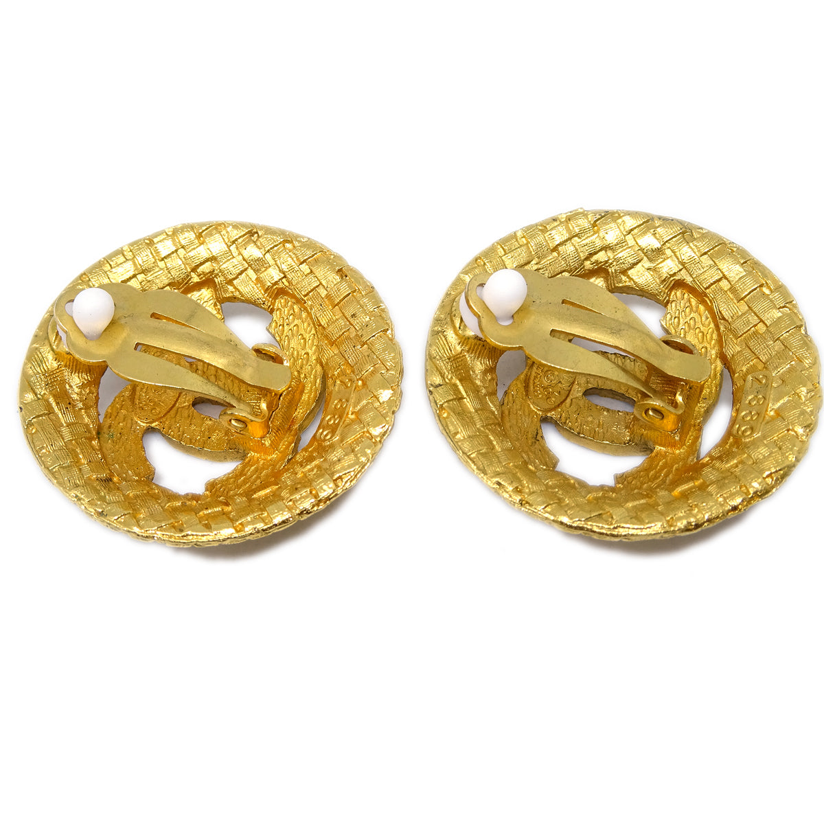 Luxury Chanel Button Quilted Earrings Gold Clip-On 2889/29