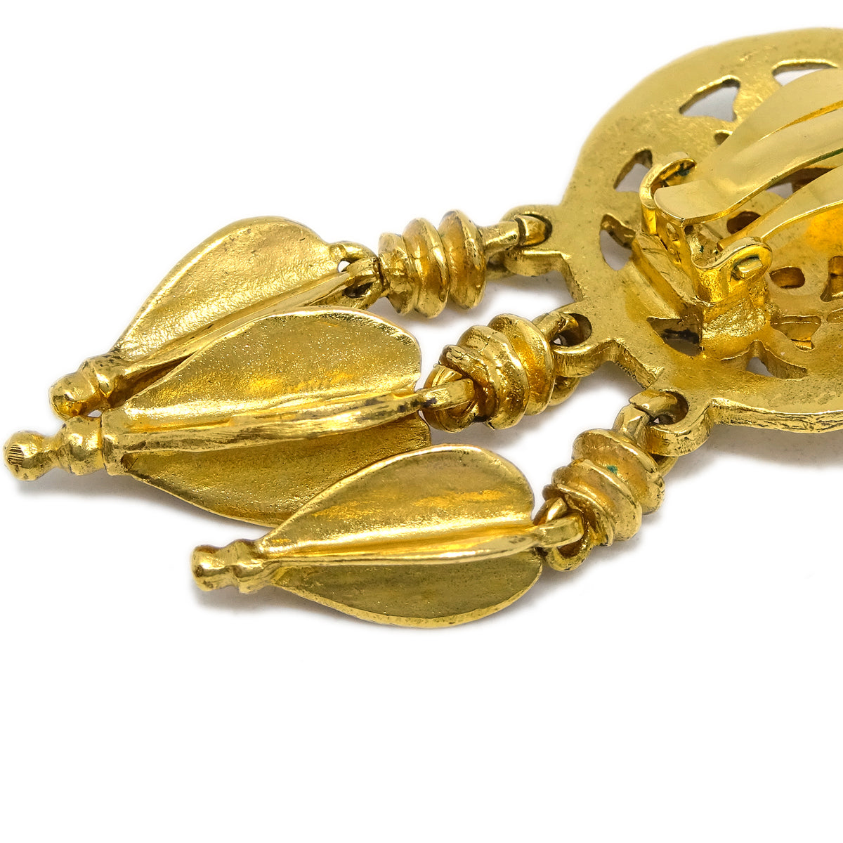 Luxury Chanel Fretwork Paisley Earrings Gold Clip-On 95A
