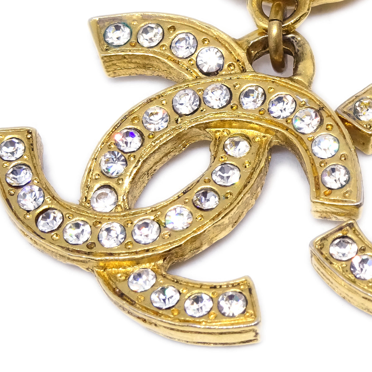 Luxury Chanel Rhinestone Dangle Earrings Clip-On Gold