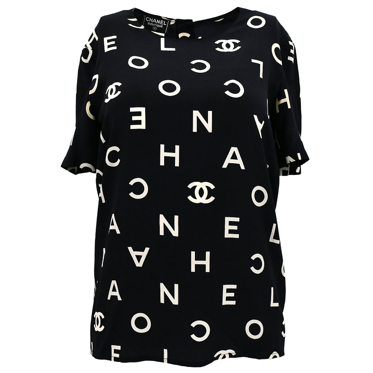 Luxury Chanel Spring 1997 Short Sleeve Shirt Blouse Tops Black 97P #38