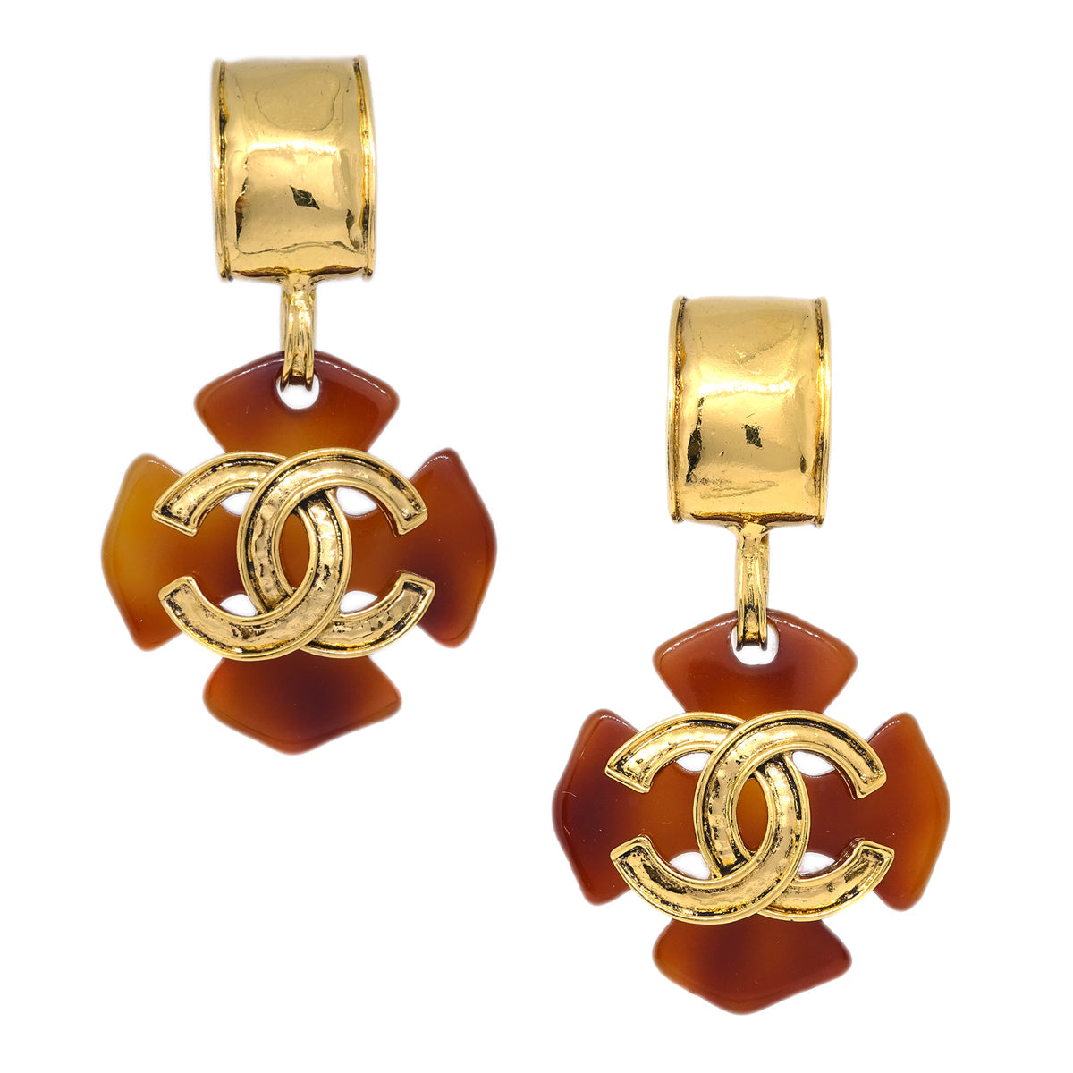 Luxury Chanel 1994 Faux Tortoiseshell CC Dangle Earrings