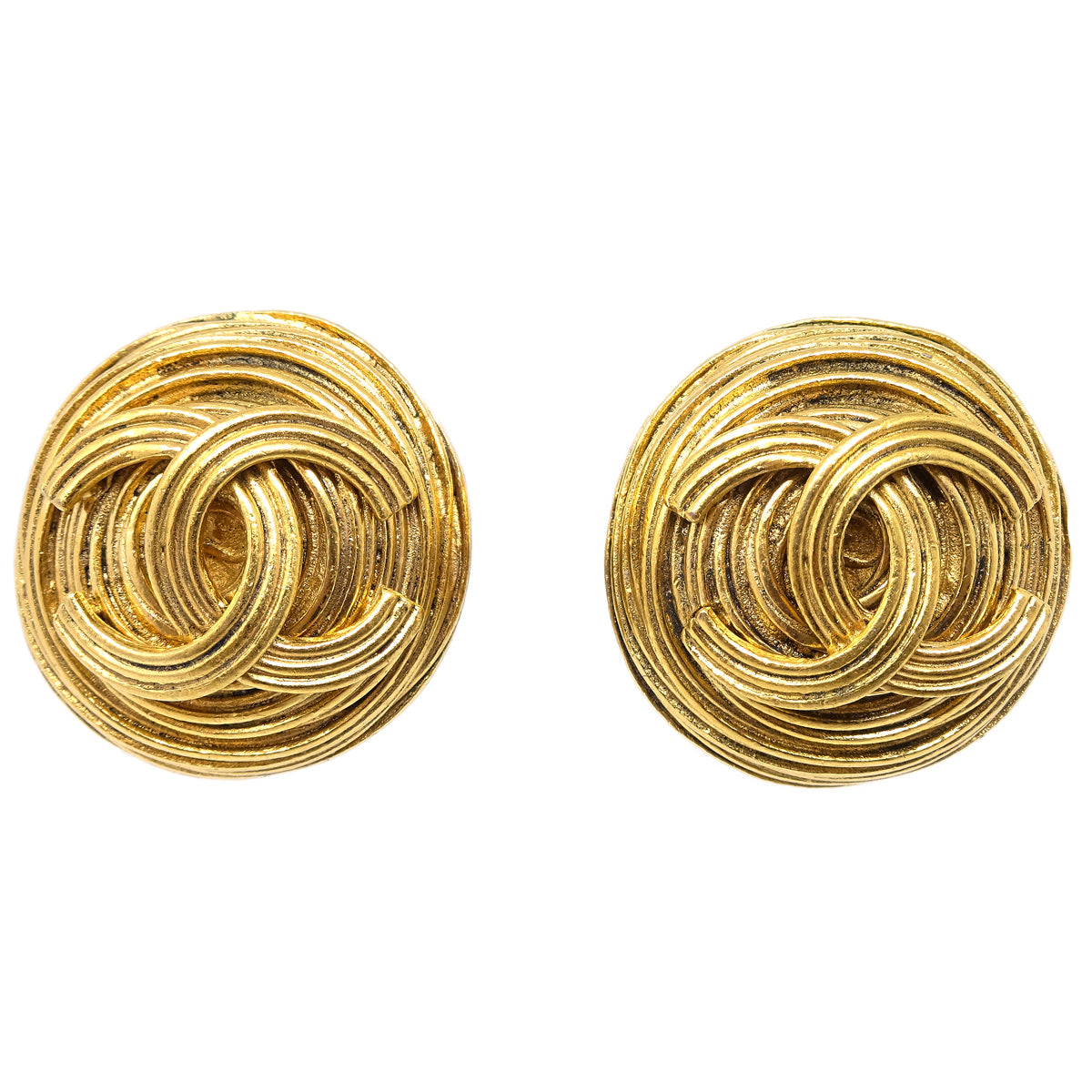 Luxury Chanel Button Earrings Clip-On Gold 94A
