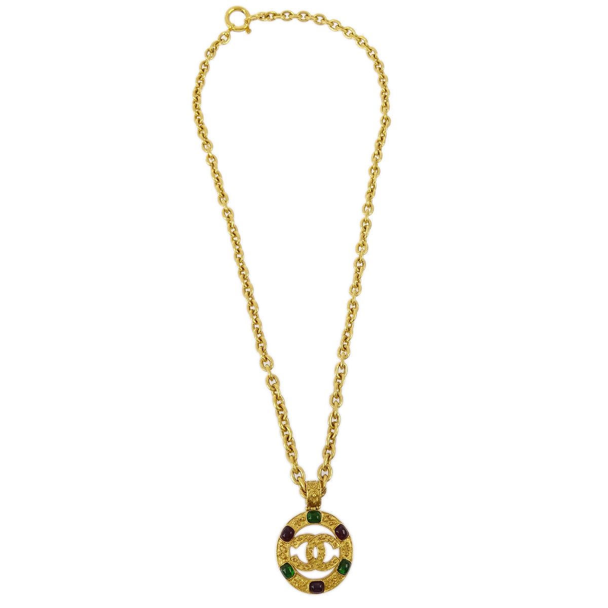 Luxury Chanel Gripoix Gold Chain Pendant Necklace 94A
