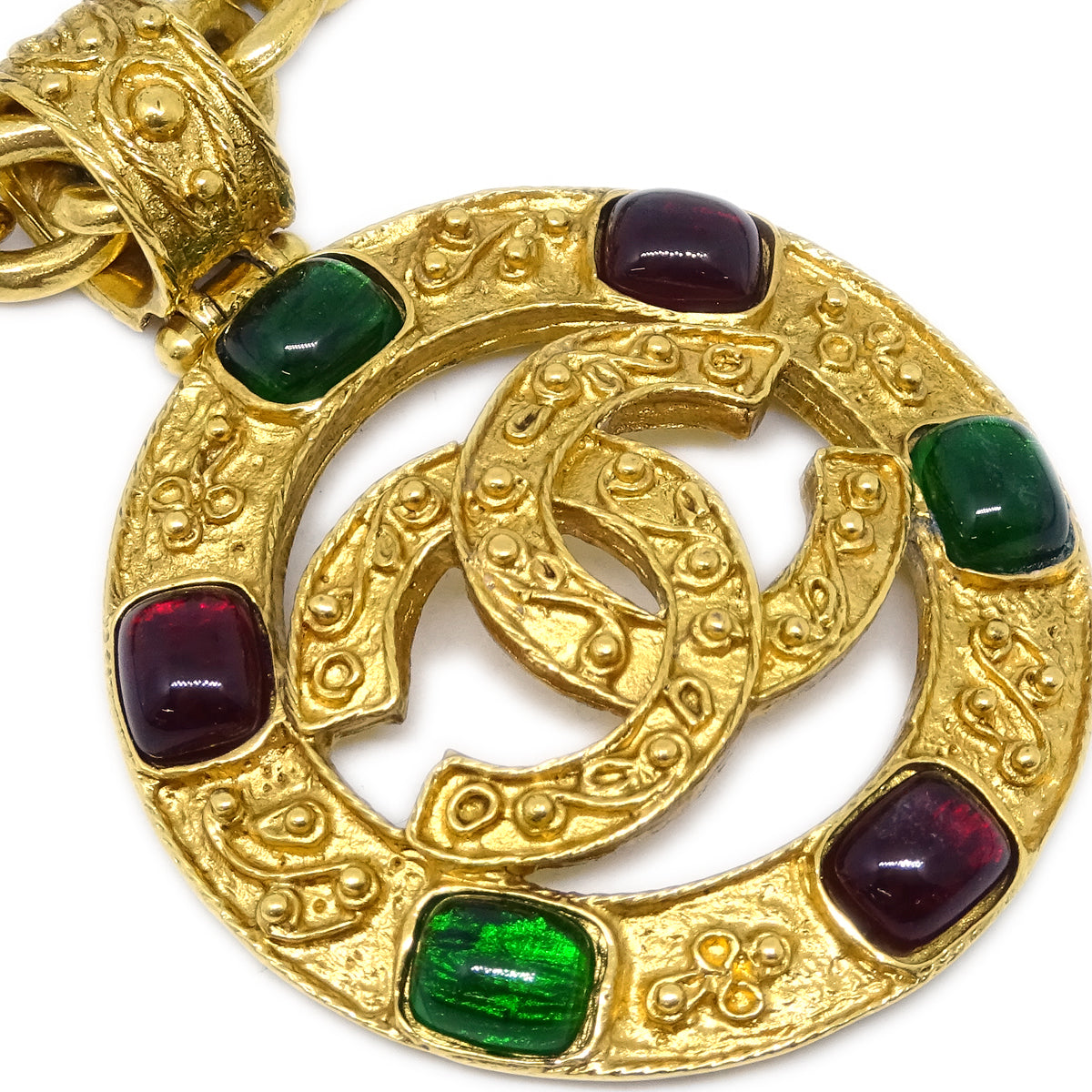 Luxury Chanel Gripoix Gold Chain Pendant Necklace 94A