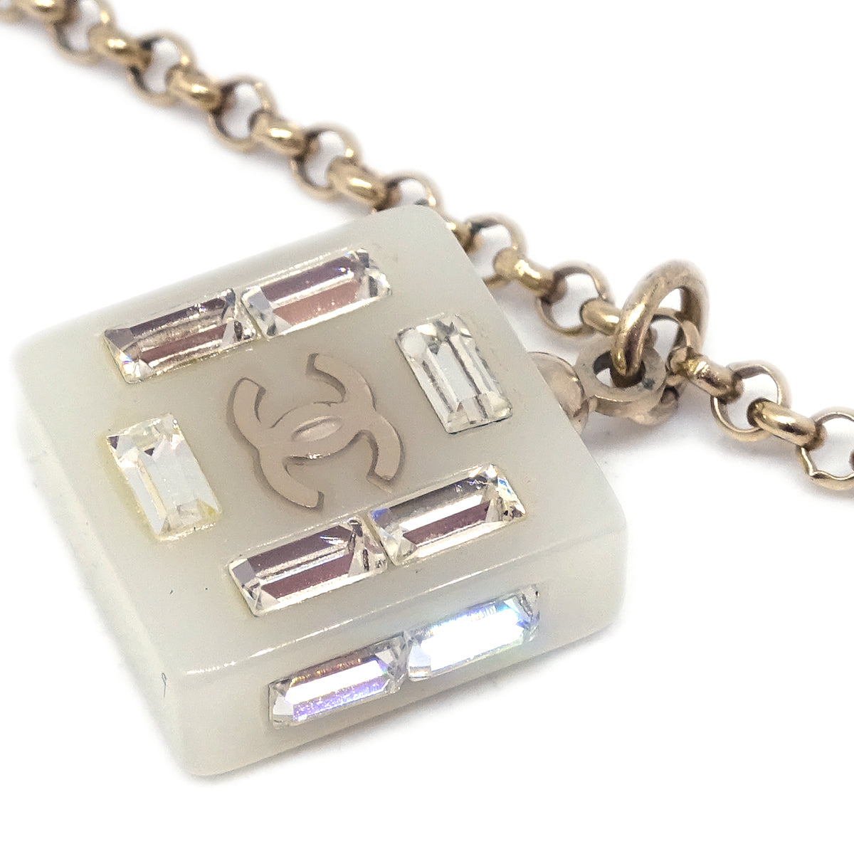 Luxury Chanel Gold Chain Pendant Necklace Rhinestone 08P