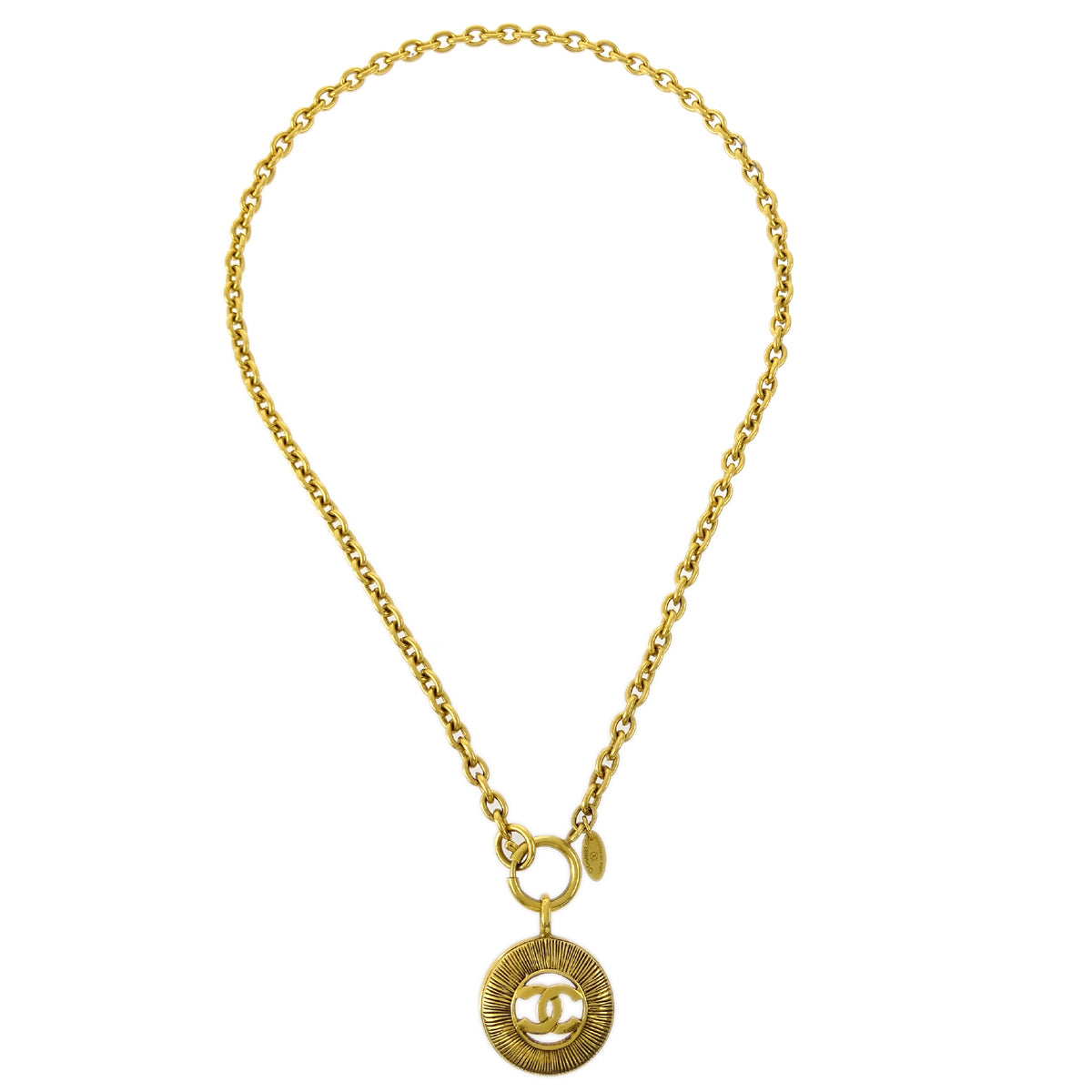 Luxury Chanel Medallion Gold Chain Pendant Necklace 3842