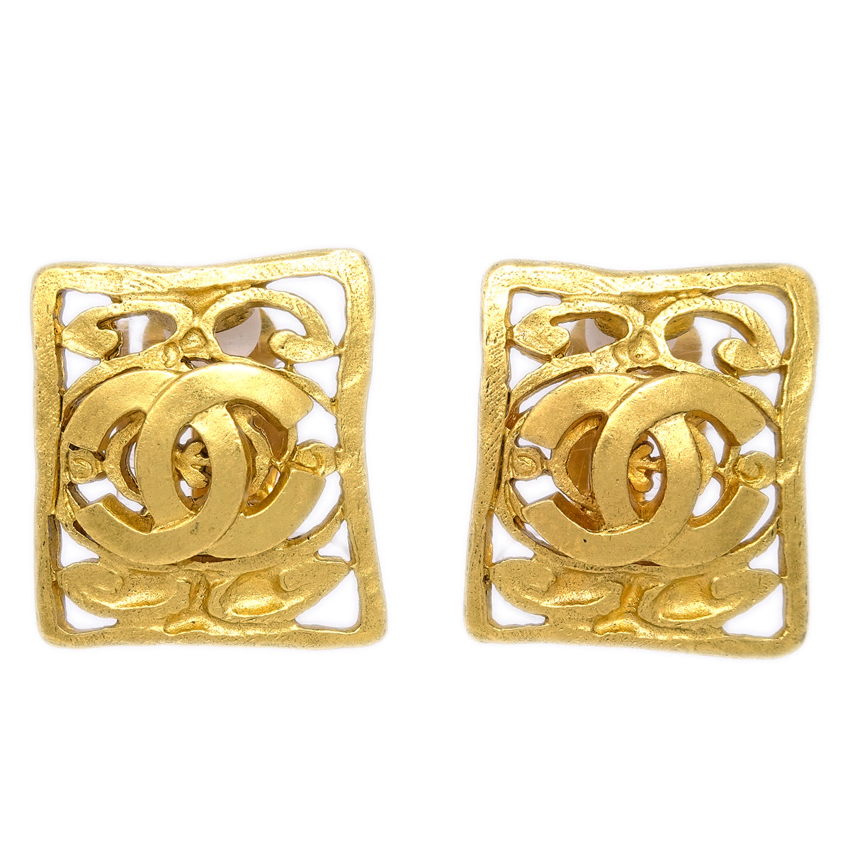 Luxury Chanel Square Earrings Clip-On Gold 95A