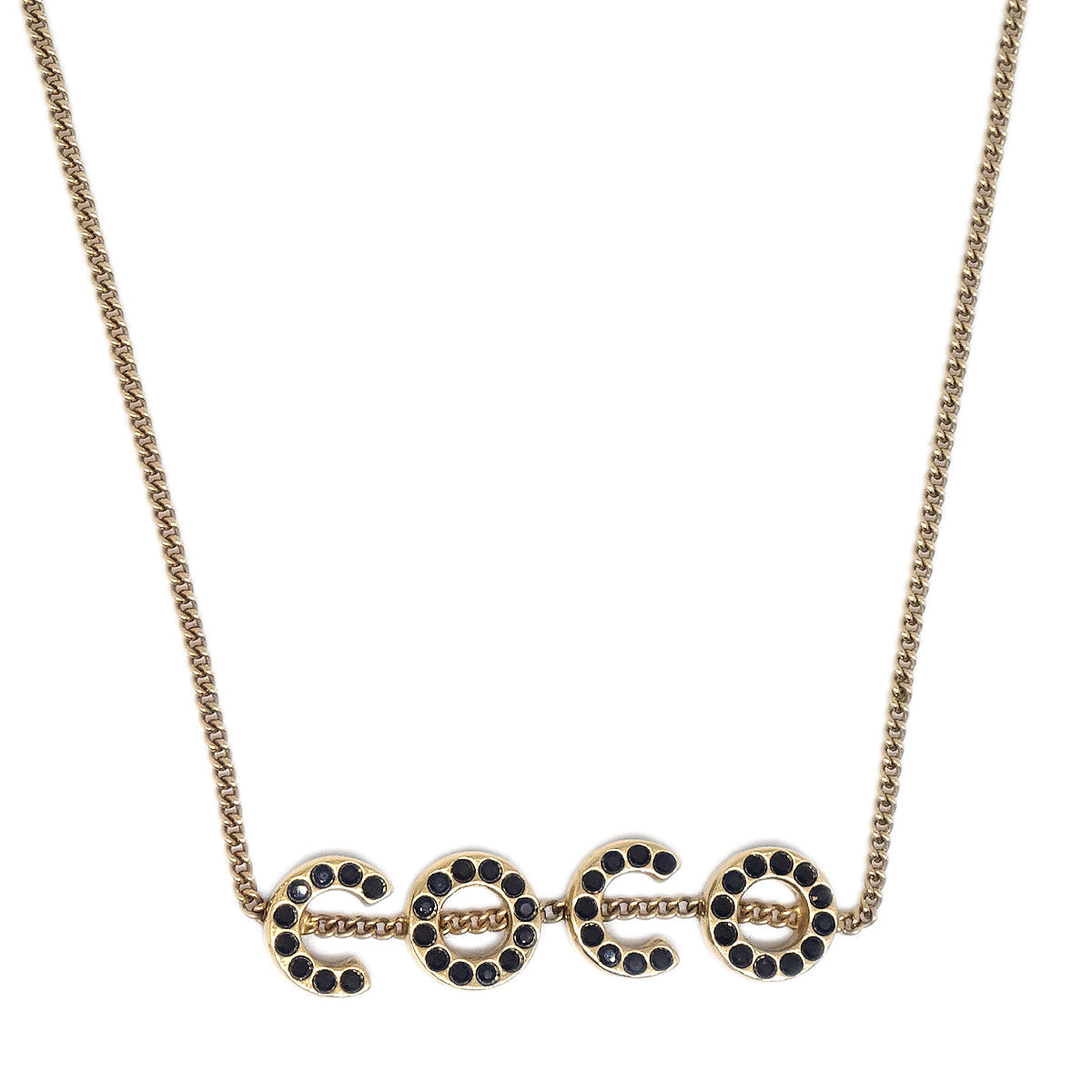 Luxury Chanel COCO Chain Pendant Necklace Rhinestone Gold 01A