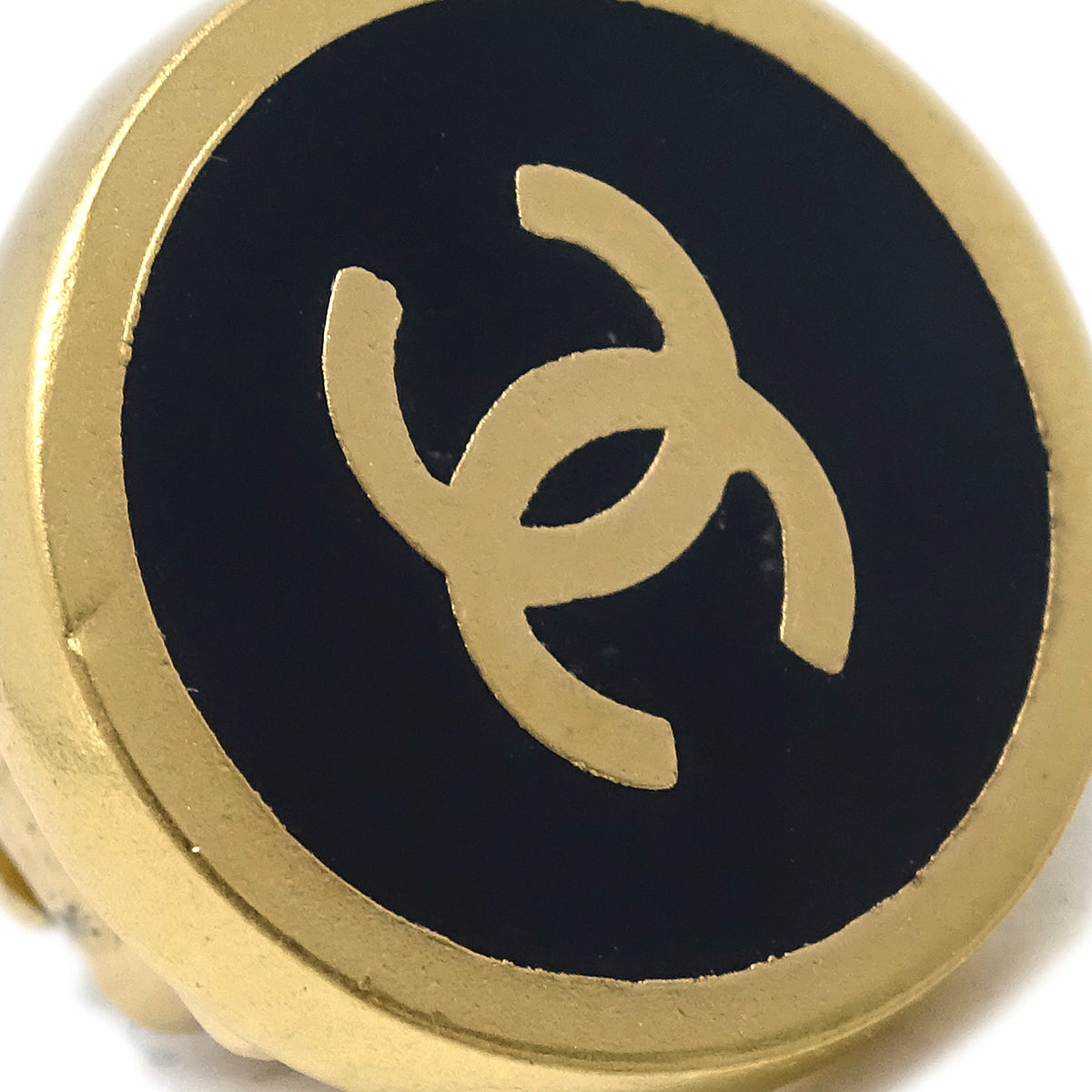 Luxury Chanel 2000 Gold & Black 'CC' Button Earrings