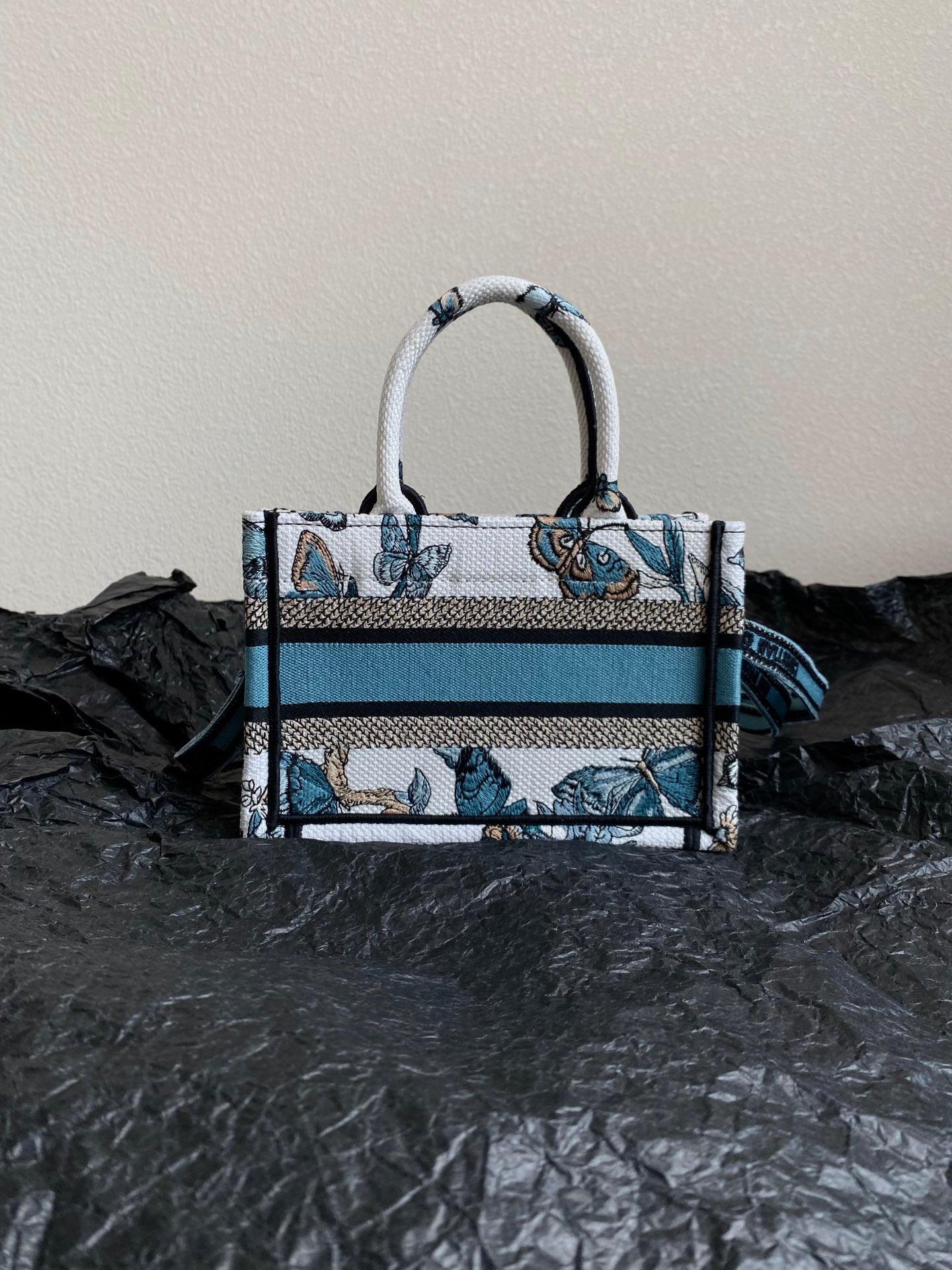 Luxury DiorMINI BOOK TOTE 21 BUTTERFLY PATTERN BLUE CALFSKIN