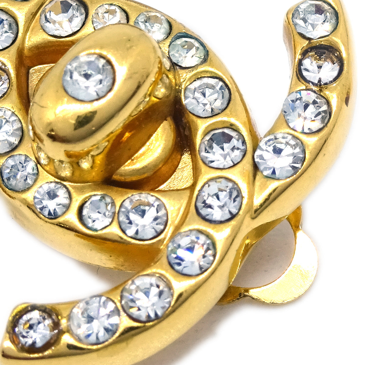 Luxury Chanel Gold CC Turnlock Earrings Rhinestone Clip-On Small 96A