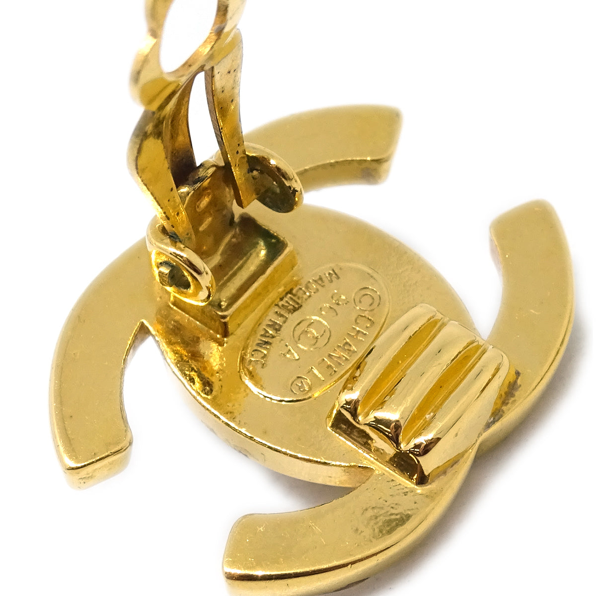 Luxury Chanel Gold CC Turnlock Earrings Rhinestone Clip-On Small 96A